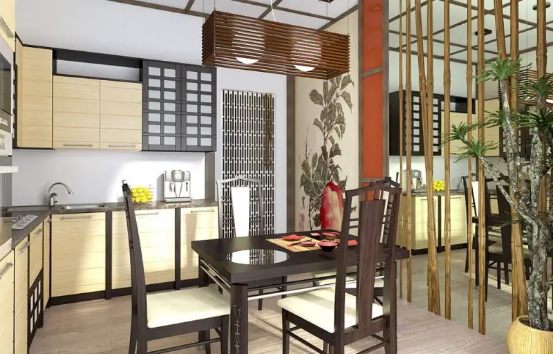 The interior of Japanese cuisine is primarily natural, close to natural shades of color