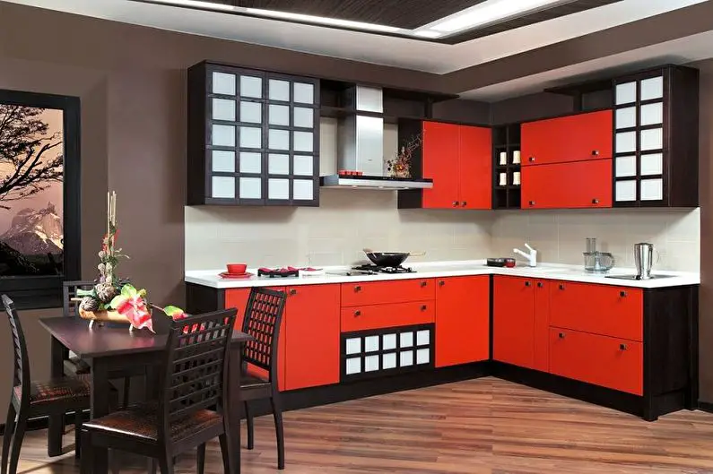Red Japanese-style kitchen