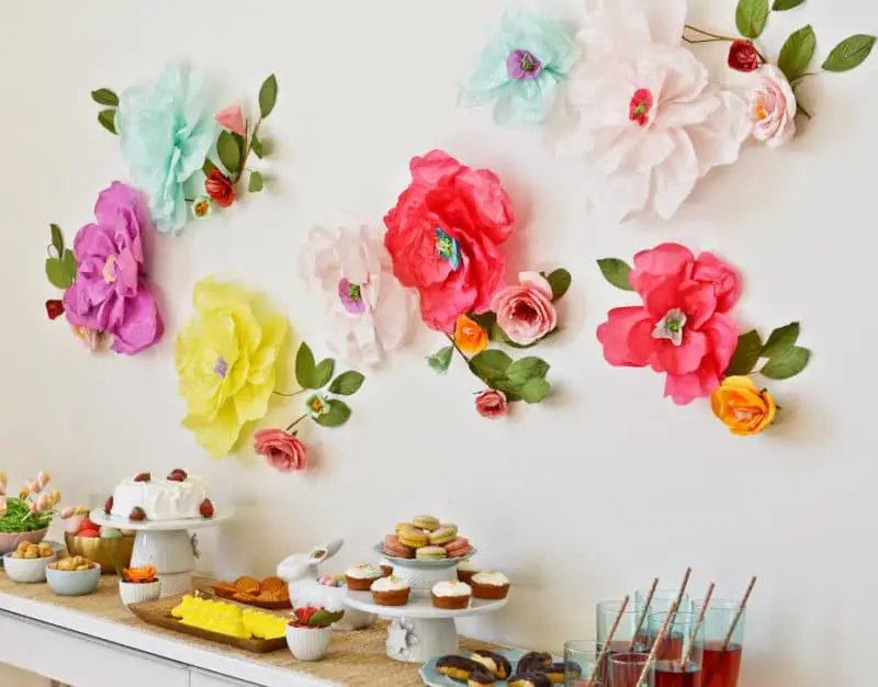 Almost any wall can be decorated with flowers made of craft or colored paper