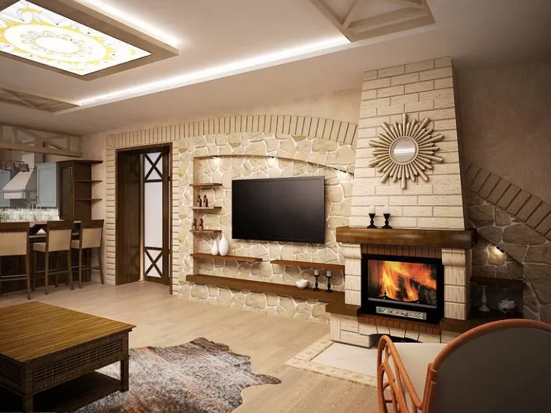 Features of interiors with fireplaces