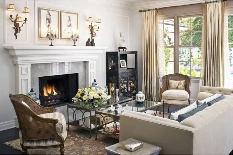 Living room decoration with fireplace