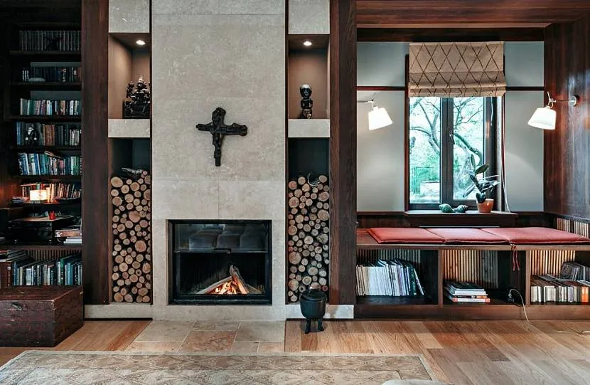 Living room decoration with fireplace