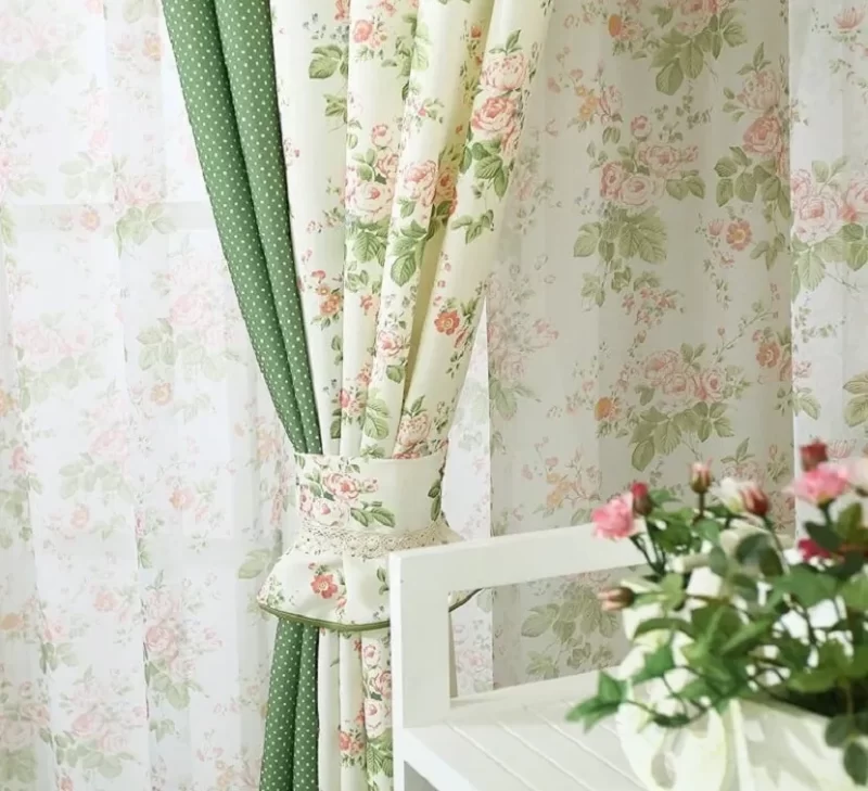 Beautiful windows with curtains with flowers